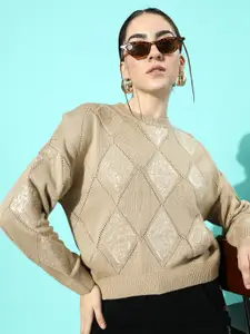 The Roadster Life Co. Self Design Open Knit Sequinned Pullover Sweater