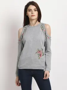 Marie Claire Women Grey Solid Pure Cotton Top