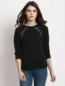Marie Claire Women Black Solid Sweatshirt