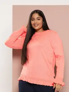 Sztori Plus Size Cable Knit Frilled Pullover