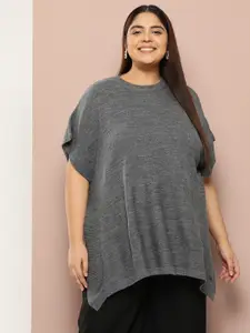 Sztori Plus Size Self-Striped Acrylic Longline Poncho