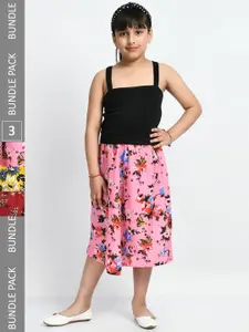IndiWeaves Girls Pack Of 3 Printed Flared Midi Skirts