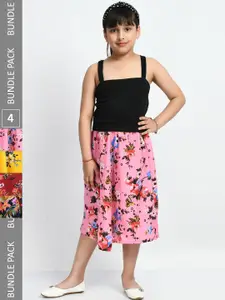 IndiWeaves Girls Pack Of 4 Floral Printed Knee-Length Skirts