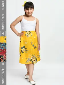 IndiWeaves Girls Pack Of 4 Floral Printed Crepe Midi Flared Skirts