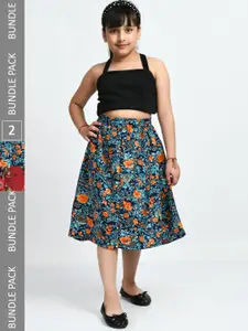 IndiWeaves Girls Pack Of 2 Floral Printed Skirts