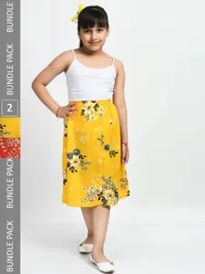 IndiWeaves Girls Pack of 2 Floral Printed Knee-Length Skirts