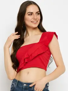 BRINNS One Shoulder Ruffled Pure Cotton Crop Fitted Top