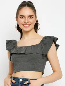 BRINNS Square Neck Flutter Sleeves Pure Cotton Crop Top