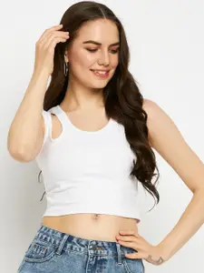 BRINNS Round Neck Cut Out Fitted Crop Top