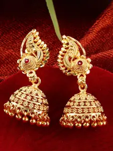 MEENAZ Gold-Plated Peacock Shaped Jhumkas Earrings