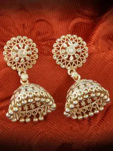MEENAZ Gold-Plated Dome Shaped Jhumkas Earrings