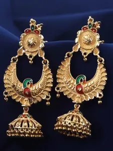 MEENAZ Gold-Plated Peacock Shaped Jhumkas Earrings