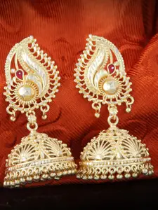 MEENAZ Gold-Plated Peacock Shaped Jhumkas Earrings