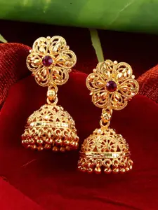 MEENAZ Gold-Plated Dome Shaped Jhumkas Earrings