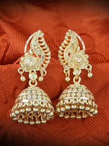 MEENAZ Gold-Plated Peacock Shaped Jhumkas Earrings
