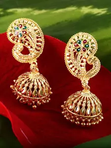 MEENAZ Gold-Plated Dome Shaped Jhumkas Earrings