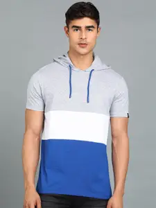 Urbano Fashion Colourblocked Hooded Pure Cotton Slim Fit T-shirt