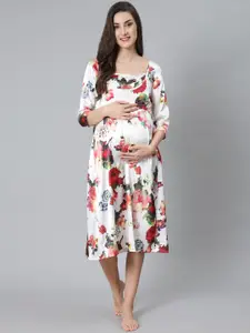 antaran Floral Printed Satin Maternity & Feeding Satin Nightdress