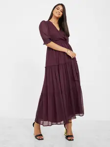 Styli Puff Sleeves Tiered Fit & Flare Maxi Dress