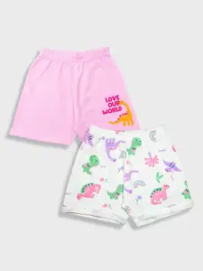 YK Infant Girls Pack Of 2 Conversational Printed Pure Cotton Shorts