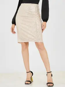 Styli Sequined Knee-Length Skirt