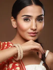 Anouk Set Of 2 Rose Gold-Plated Crystal-Beaded Bangle