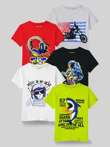 KUCHIPOO Boys Pack of 5 Printed Cotton T-shirt