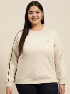 Sztori Plus Size Women Solid Sweatshirt With Contrast Piping