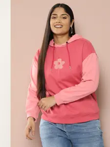 Sztori Plus Size Floral Printed Hooded Sweatshirt