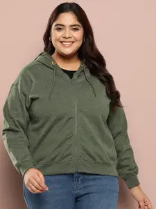 Sztori Plus Size Front-Open Drop-Shoulder Sleeves Hooded Sweatshirt