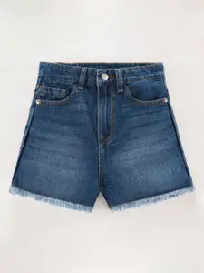 edheads Girls Mid-Rise Washed Cotton Denim Shorts