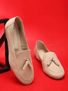 DressBerry Women Beige Leather Tassel Loafers
