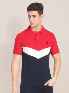 U.S. Polo Assn. Slim Fit Pure Cotton Colourblocked Polo Collar T-shirt