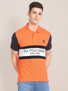 U.S. Polo Assn. Brand Logo Embroidered & Colourblocked Polo Collar Cotton T-Shirt