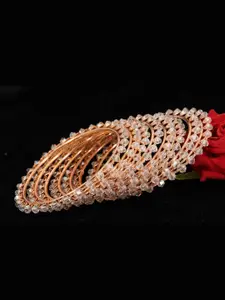NMII Set of 8 Rose Gold-Plated Pearl-Beaded Bangles