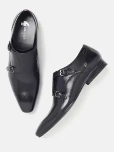 GABICCI Men Textured Leather Formal Monk Shoes