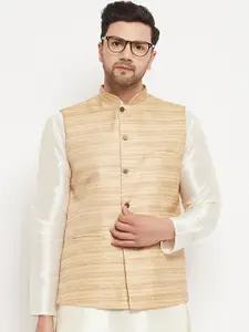VASTRAMAY Woven Design Mandarin Collar Sleeveless Nehru Jacket