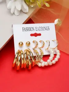 DressBerry Set Of 6 Gold-Plated Artificial Stones Contemporary Half Hoop Earrings