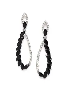 DressBerry Silver-Plated ANd Black Artificial Stones Contemporary Drop Earrings