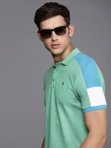 Louis Philippe Jeans Men Green Polo Collar Pure Cotton Slim Fit T-shirt