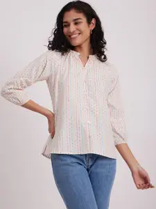 Pink Fort Self Designed Mandarin Collar Raglan Sleeves Pure Cotton Shirt Style Top