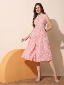 FASHION DREAM Floral Print Crepe Fit & Flare Midi Dress