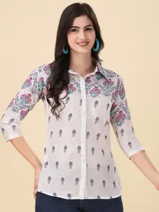 GUFRINA Ethnic Motifs Printed Shirt Collar Pure Cotton Shirt Style Top