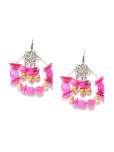 DressBerry Gold-Plated And Pink Artificial Stones Contemporary Drop Earrings