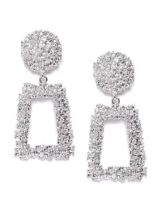 DressBerry Silver-Plated Textured Geometric Drop Earrings