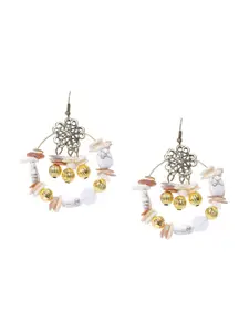 DressBerry Gold-Plated And Off White Artificial Stones Contemporary Drop Earrings
