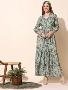 FASHION DREAM Floral Print Crepe Maxi Dress