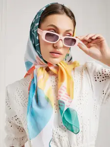 Athena Women Yellow & White Printed Scarf