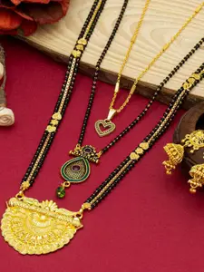 Ramdev Art Fashion Jwellery Set Of 3 Gold-Plated Beaded Mangalsutra With Earrings