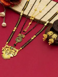 Ramdev Art Fashion Jwellery Set Of 3 Gold-Plated Mangalsutra With Earrings